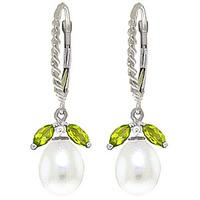 Pearl and Peridot Snowdrop Twist Earrings 9.0ctw in 9ct White Gold