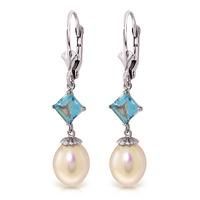 Pearl and Blue Topaz Droplet Earrings 9.5ctw in 9ct White Gold