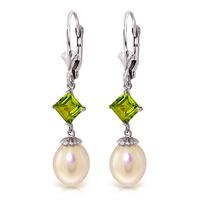 Pearl and Peridot Droplet Earrings 9.5ctw in 9ct White Gold