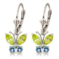 peridot and blue topaz butterfly drop earrings 124ctw in 9ct white gol ...