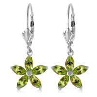 Peridot Flower Star Drop Earrings 2.8ctw in 9ct White Gold