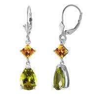 Peridot and Citrine Droplet Earrings 4.5ctw in 9ct White Gold