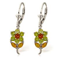 Peridot and Citrine Flower Petal Drop Earrings 2.12ctw in 9ct White Gold