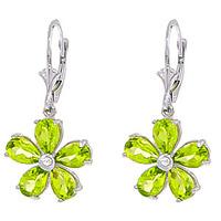 Peridot and Diamond Flower Petal Drop Earrings 4.4ctw in 9ct White Gold