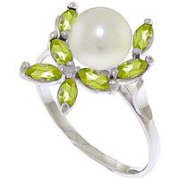 Pearl and Peridot Ivy Ring 2.65ctw in 9ct White Gold