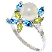 Pearl, Peridot and Blue Topaz Ivy Ring 2.63ctw in 9ct White Gold