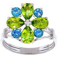 Peridot and Blue Topaz Sunflower Cluster Ring 2.43ctw in 9ct White Gold