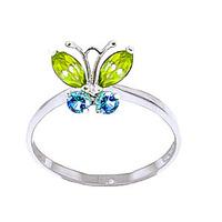 Peridot and Blue Topaz Butterfly Ring 0.6ctw in 9ct White Gold