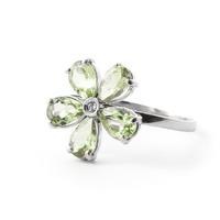 peridot and diamond five petal ring 22ctw in 9ct white gold