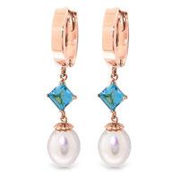 Pearl and Blue Topaz Droplet Huggie Earrings 9.5ctw in 9ct Rose Gold