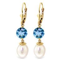 Pearl and Blue Topaz Droplet Earrings 11.1ctw in 9ct Gold