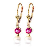 Pearl and Pink Topaz Drop Earrings 2.7ctw in 9ct Gold