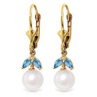 Pearl and Blue Topaz Dewdrop Earrings 4.4ctw in 9ct Gold