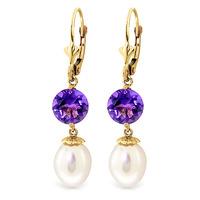 Pearl and Amethyst Droplet Earrings 11.1ctw in 9ct Gold