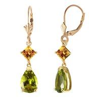 Peridot and Citrine Droplet Earrings 4.5ctw in 9ct Gold