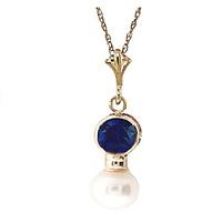 pearl and sapphire pendant necklace 123ctw in 9ct gold