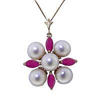 Pearl and Ruby Pendant Necklace 6.3ctw in 9ct Gold