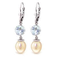 pearl and aquamarine droplet earrings 111ctw in 9ct white gold