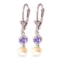 pearl and tanzanite drop earrings 27ctw in 9ct white gold