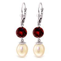 Pearl and Garnet Droplet Earrings 11.1ctw in 9ct White Gold