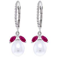 Pearl and Ruby Snowdrop Twist Earrings 9.0ctw in 9ct White Gold