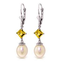 Pearl and Citrine Droplet Earrings 9.5ctw in 9ct White Gold