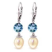 Pearl and Blue Topaz Droplet Earrings 11.1ctw in 9ct White Gold