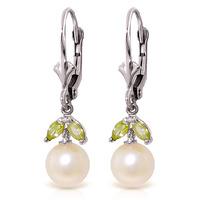 Pearl and Peridot Dewdrop Earrings 4.4ctw in 9ct White Gold