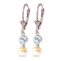 Pearl and Aquamarine Drop Earrings 2.7ctw in 9ct White Gold