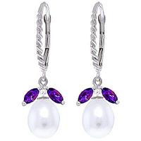 Pearl and Amethyst Snowdrop Twist Earrings 9.0ctw in 9ct White Gold