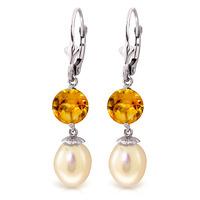 Pearl and Citrine Droplet Earrings 11.1ctw in 9ct White Gold