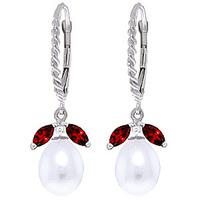 Pearl and Garnet Snowdrop Twist Earrings 9.0ctw in 9ct White Gold