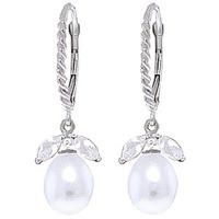 Pearl and White Topaz Snowdrop Twist Earrings 9.0ctw in 9ct White Gold