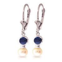 Pearl and Sapphire Drop Earrings 2.7ctw in 9ct White Gold