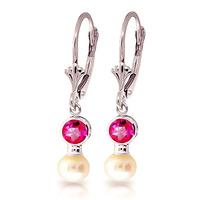 pearl and pink topaz drop earrings 27ctw in 9ct white gold