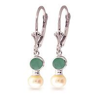 Pearl and Emerald Drop Earrings 2.7ctw in 9ct White Gold