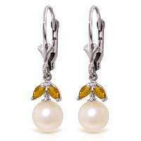 Pearl and Citrine Dewdrop Earrings 4.4ctw in 9ct White Gold