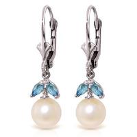 Pearl and Blue Topaz Dewdrop Earrings 4.4ctw in 9ct White Gold