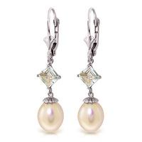 pearl and aquamarine droplet earrings 95ctw in 9ct white gold