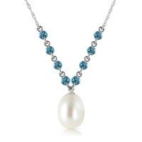 Pearl and Blue Topaz by the Yard Pendant Necklace 5.0ctw in 9ct White Gold