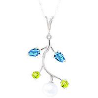 pearl blue topaz and peridot vine pendant necklace 27ctw in 9ct white  ...