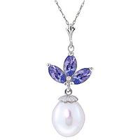 Pearl and Tanzanite Petal Pendant Necklace 4.75ctw in 9ct White Gold