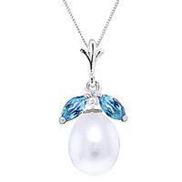 pearl and blue topaz pendant necklace 45ctw in 9ct white gold