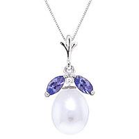 pearl and tanzanite pendant necklace 45ctw in 9ct white gold