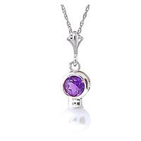 Pearl and Amethyst Pendant Necklace 2.48ctw in 9ct White Gold