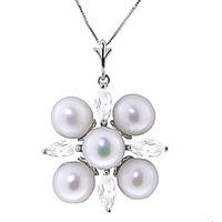 pearl and white topaz pendant necklace 63ctw in 9ct white gold