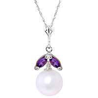 Pearl and Amethyst Snowdrop Pendant Necklace 2.2ctw in 9ct White Gold