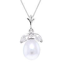 pearl and white topaz pendant necklace 45ctw in 9ct white gold