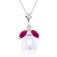 pearl and ruby pendant necklace 45ctw in 9ct white gold