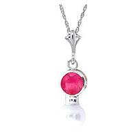 Pearl and Ruby Pendant Necklace 1.23ctw in 9ct White Gold